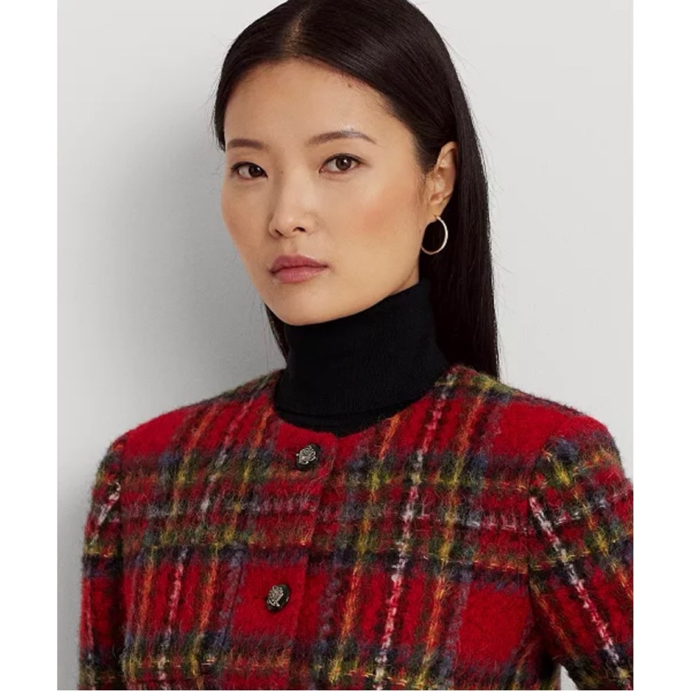New w/ Tags Lauren by Ralph Lauren Plaid Mohair Cropped Jacket size 8. - Picture 5 of 7